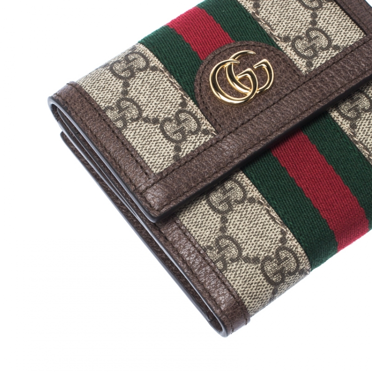 Pre Owned Gucci Brown GG Supreme Canvas and Leather Ophidia GG French Flap Wallet