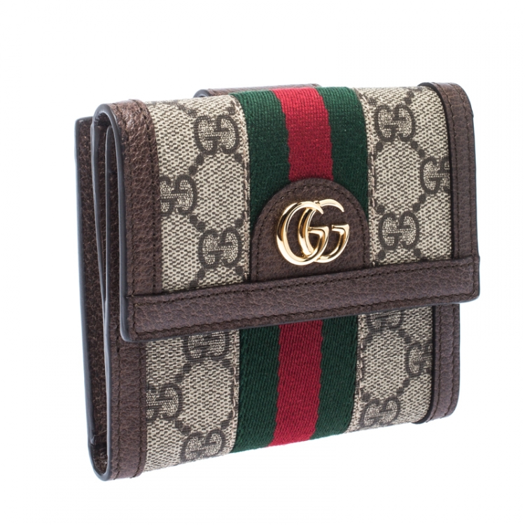 Pre Owned Gucci Brown GG Supreme Canvas and Leather Ophidia GG French Flap Wallet