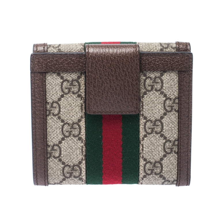 Gucci Brown GG Supreme Canvas and Leather Ophidia GG French Flap Wallet ...