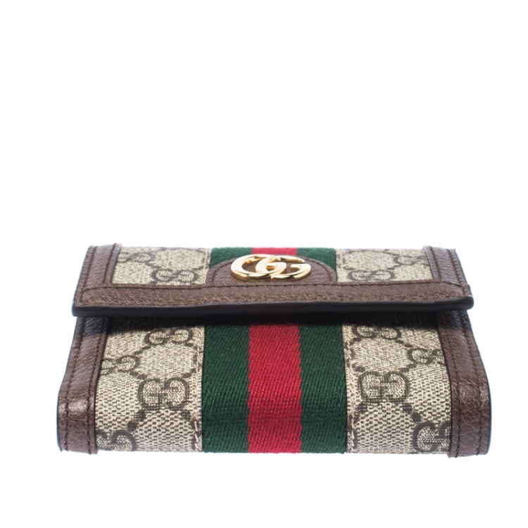 Pre Owned Gucci Brown GG Supreme Canvas and Leather Ophidia GG French Flap Wallet