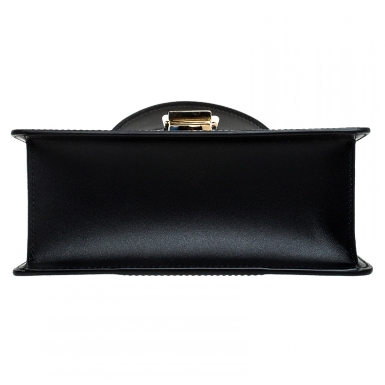Pre Owned Gucci Black Leather Mini Web Chain Sylvie Top Handle Bag