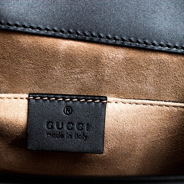 Pre Owned Gucci Black Leather Mini Web Chain Sylvie Top Handle Bag