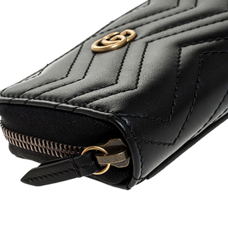 Pre Owned Gucci Black Matelasse Leather GG Marmont Card Case