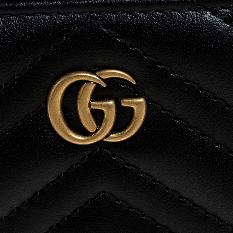 Pre Owned Gucci Black Matelasse Leather GG Marmont Card Case