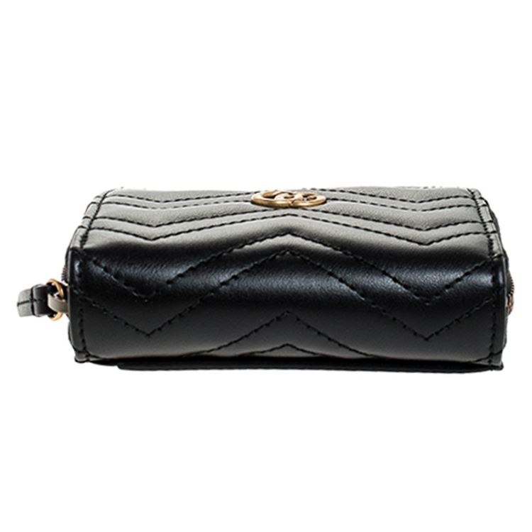 Pre Owned Gucci Black Matelasse Leather GG Marmont Card Case