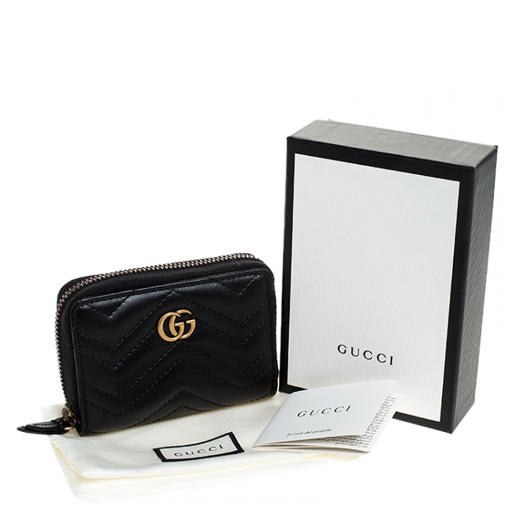 Pre Owned Gucci Black Matelasse Leather GG Marmont Card Case