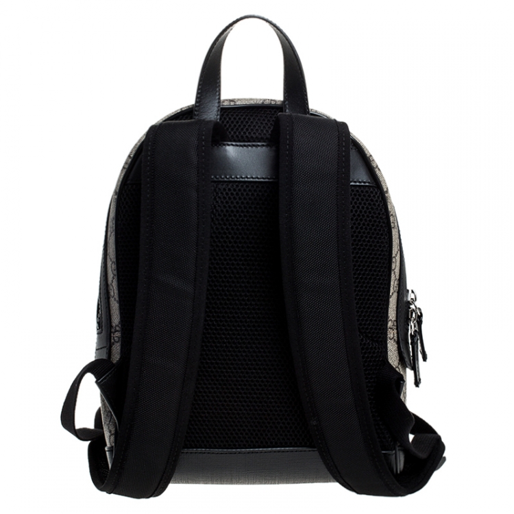 Pre Owned Gucci Beige/Black GG Supreme Canvas and Leather Small Eden Backpack