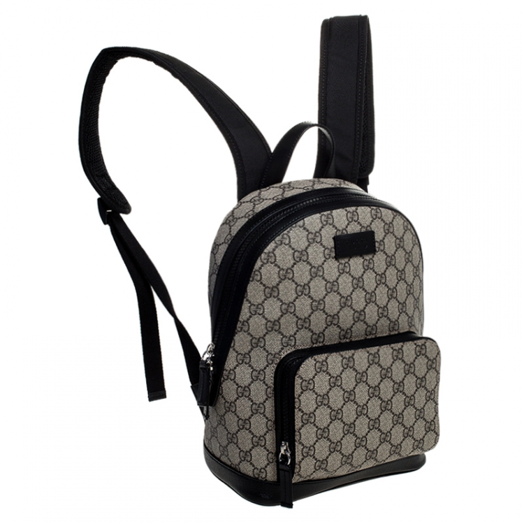 Pre Owned Gucci Beige/Black GG Supreme Canvas and Leather Small Eden Backpack