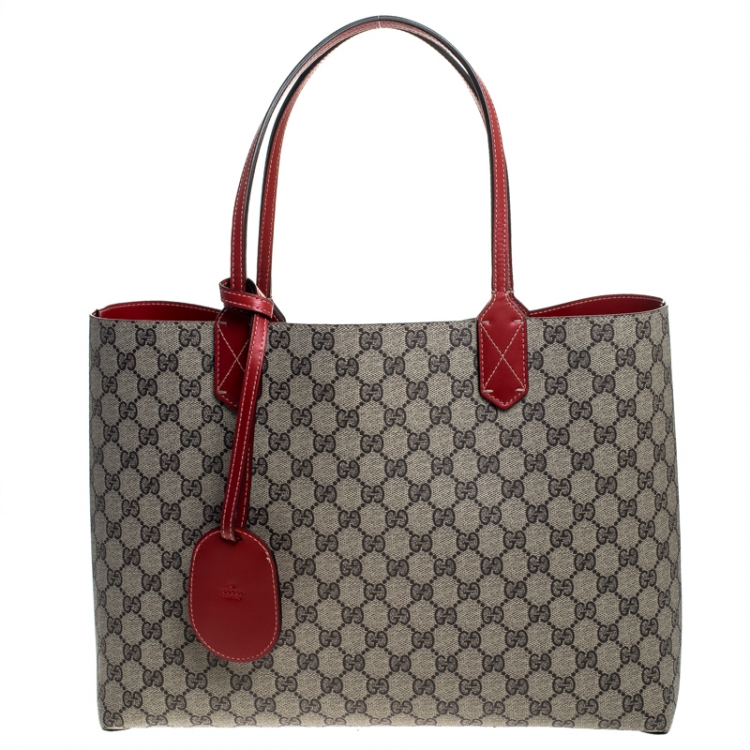 Beige/Red GG Supreme Canvas and Leather Medium Reversible Tote Gucci | TLC