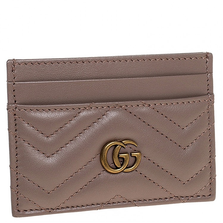 Pre Owned Gucci Beige Leather GG Marmont Card Holder