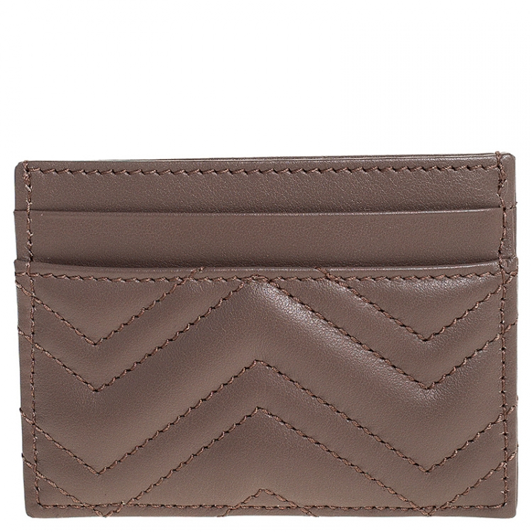 Pre Owned Gucci Beige Leather GG Marmont Card Holder