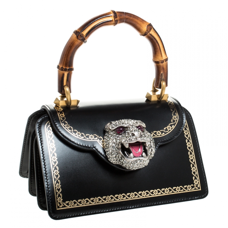 Pre Owned Gucci Black Leather Small Thiara Bamboo Top Handle Bag