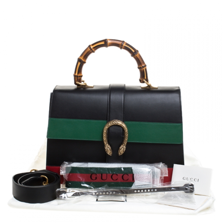 Pre Owned Gucci Tri Color Leather Large Dionysus Bamboo Top Handle Bag
