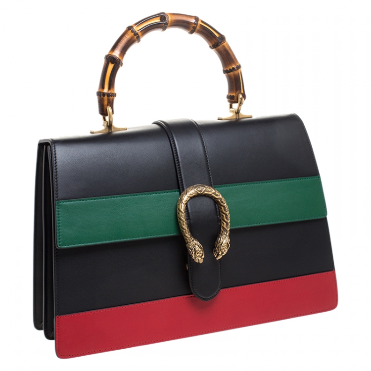 Pre Owned Gucci Tri Color Leather Large Dionysus Bamboo Top Handle Bag