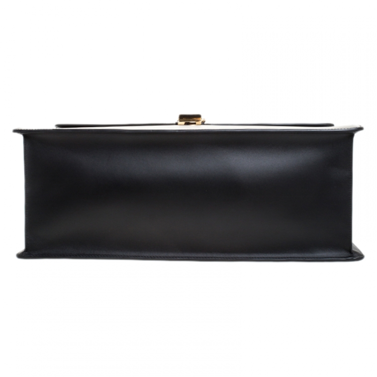 Pre Owned Gucci Black Web Chain Leather Sylvie Maxi Top Handle Bag