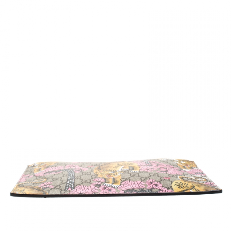 Pre Owned Gucci Multicolor GG Supreme Coated Canvas and Leather Bengal Tiger Zip Pouch 