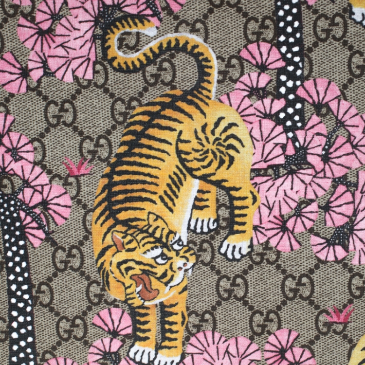 Pre Owned Gucci Multicolor GG Supreme Coated Canvas and Leather Bengal Tiger Zip Pouch 