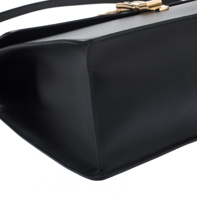 Pre Owned Gucci Black Web Chain Leather Sylvie Maxi Top Handle Bag