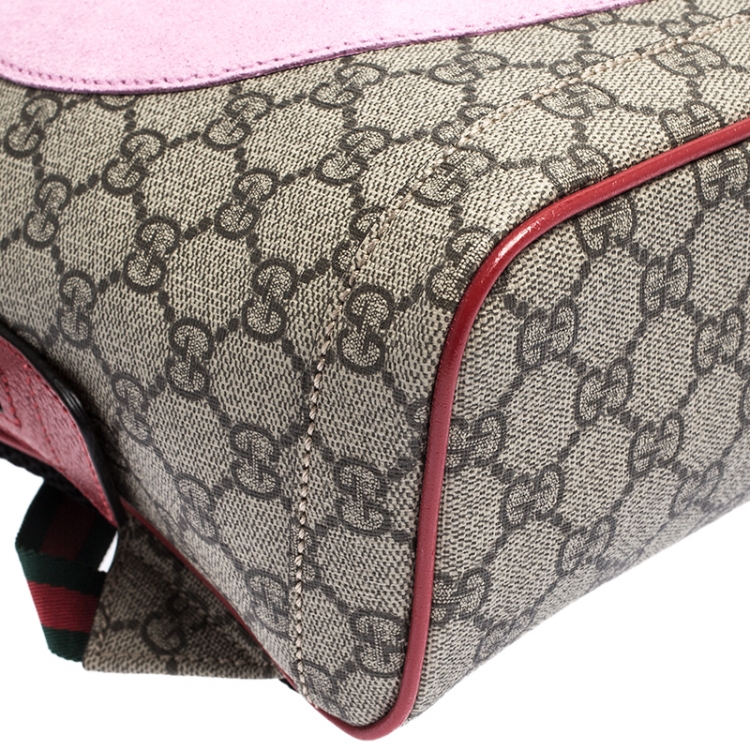 Pre Owned Gucci Beige/Red GG Supreme Canvas and Leather Bosco Backpack