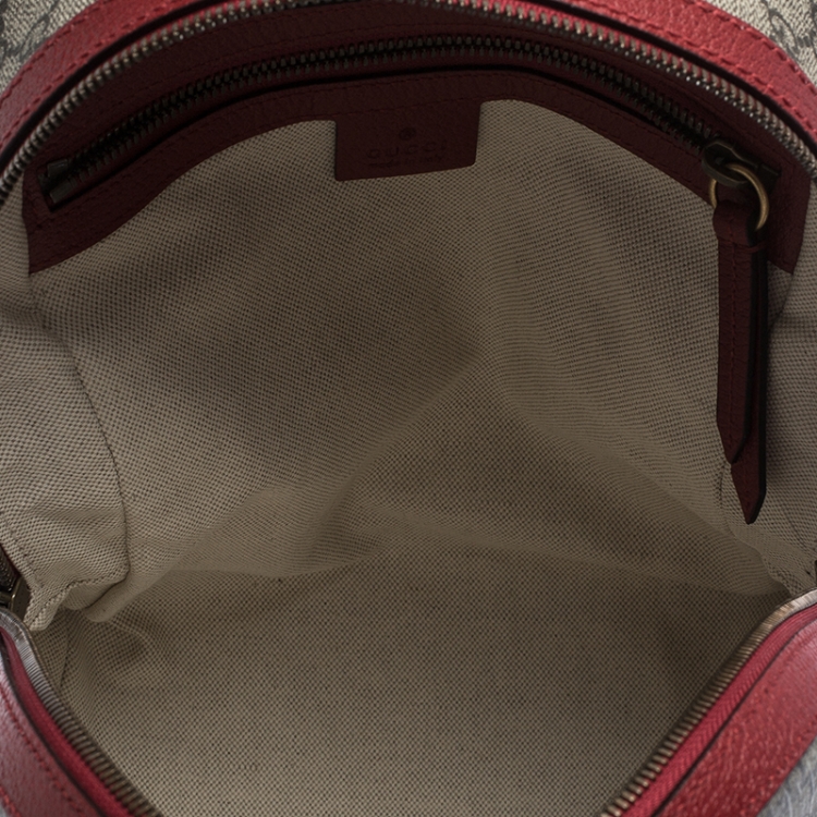 Pre Owned Gucci Beige/Red GG Supreme Canvas and Leather Bosco Backpack