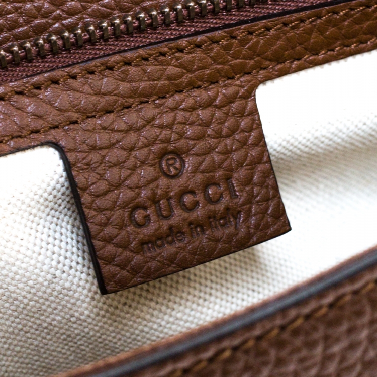 Pre Owned Gucci Brown Leather GG Marmont Top Handle Bag