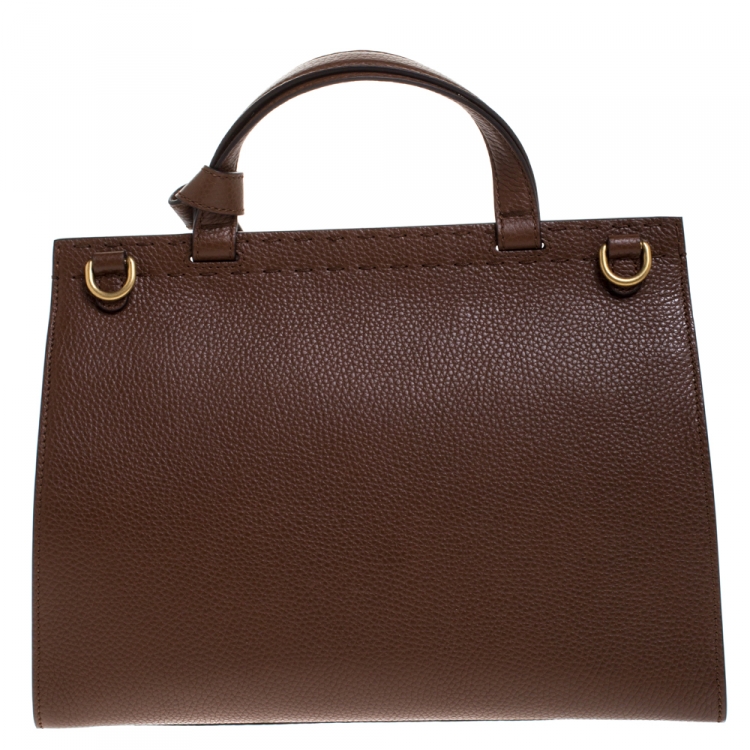 Pre Owned Gucci Brown Leather GG Marmont Top Handle Bag