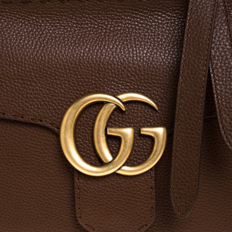 Pre Owned Gucci Brown Leather GG Marmont Top Handle Bag
