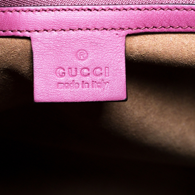 Pre Owned Gucci Pink/Beige GG Supreme Blooms Canvas and Leather Top Handle Bag