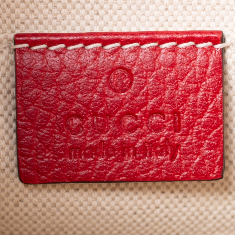 Pre Owned Gucci Red Leather Medium Dionysus Bamboo Top Handle Bag