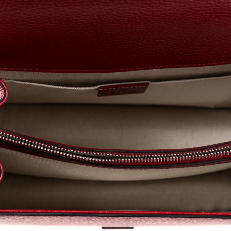 Pre Owned Gucci Red Leather Medium Dionysus Bamboo Top Handle Bag
