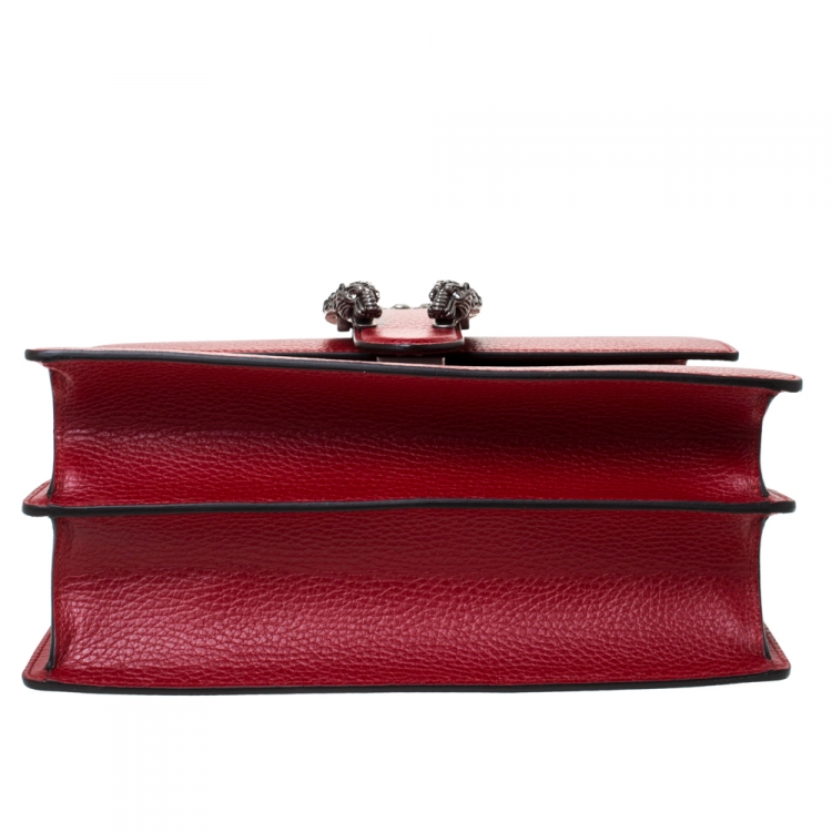 Pre Owned Gucci Red Leather Medium Dionysus Bamboo Top Handle Bag