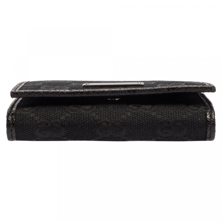 Pre Owned Gucci Black GG Canvas and Leather Card Holder