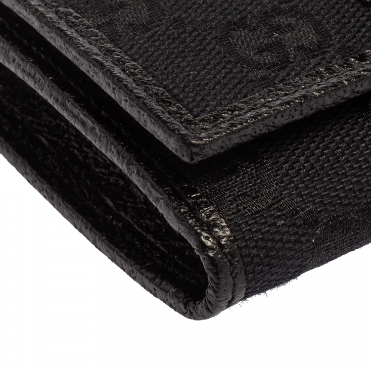 Pre Owned Gucci Black GG Canvas and Leather Card Holder