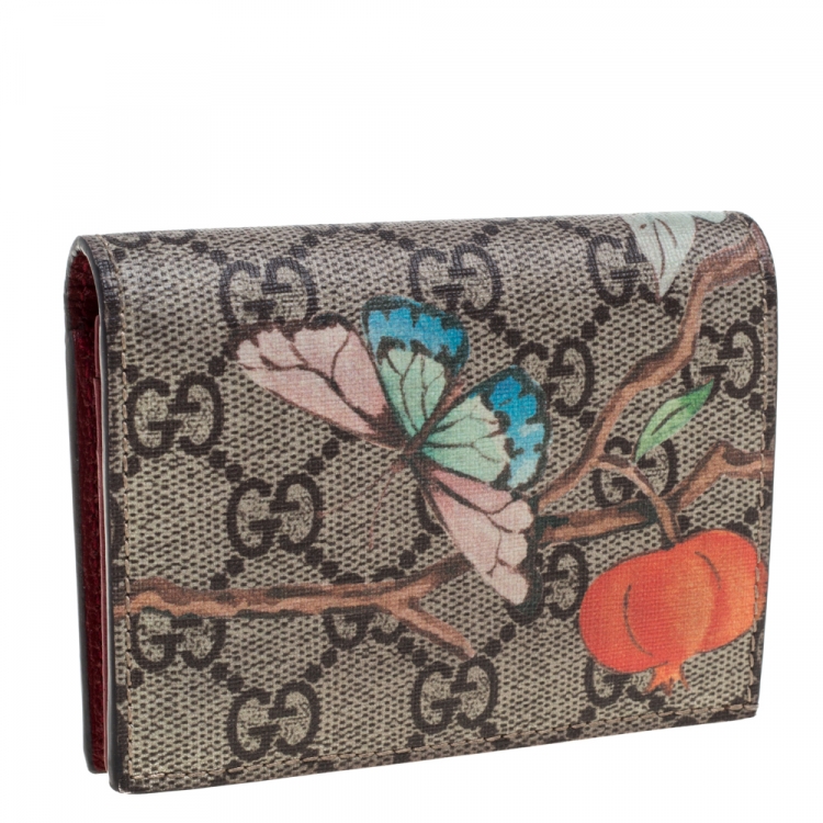 Pre Owned Gucci Beige Tian GG Supreme Canvas Card Case
