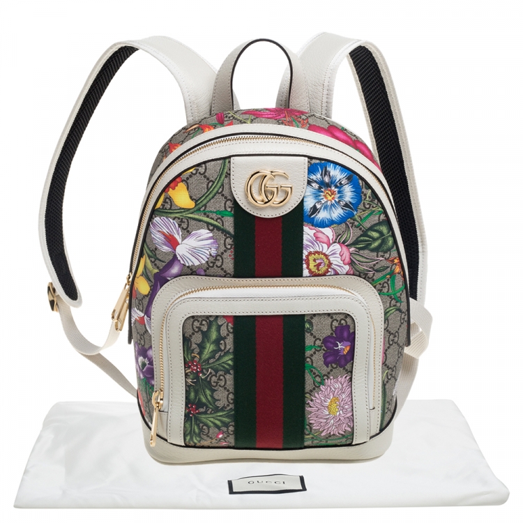 Pre Owned Gucci Multicolor GG Supreme Canvas and Leather Small Ophidia Flora Backpack