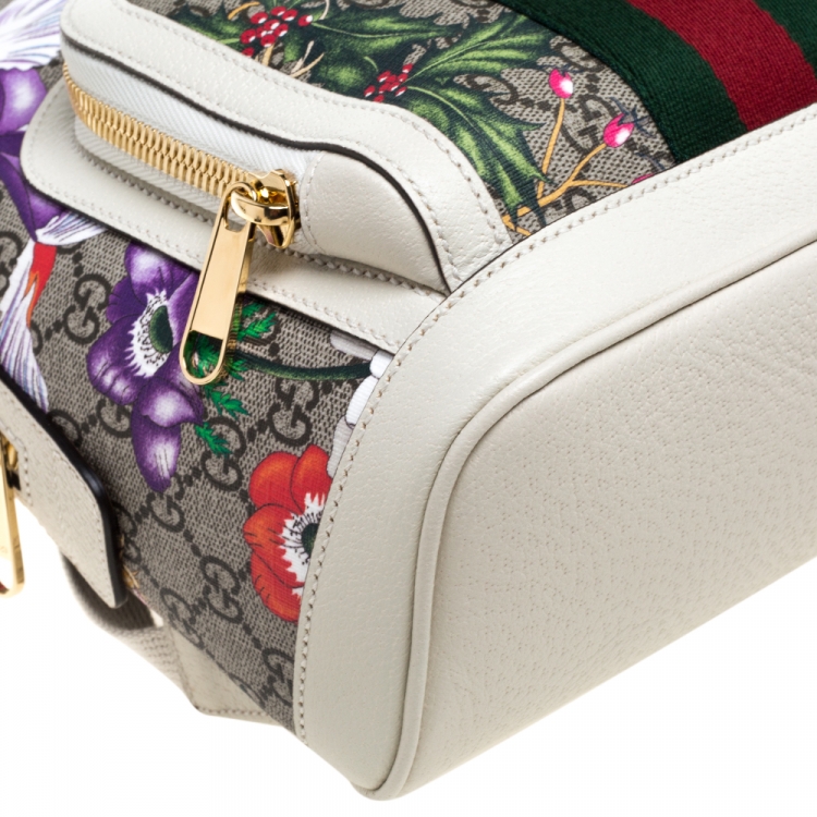 Pre Owned Gucci Multicolor GG Supreme Canvas and Leather Small Ophidia Flora Backpack