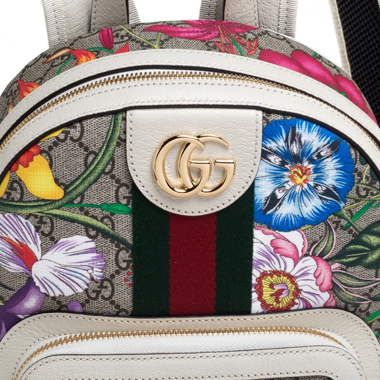 Pre Owned Gucci Multicolor GG Supreme Canvas and Leather Small Ophidia Flora Backpack