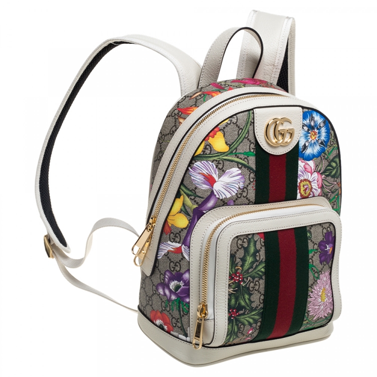 Pre Owned Gucci Multicolor GG Supreme Canvas and Leather Small Ophidia Flora Backpack