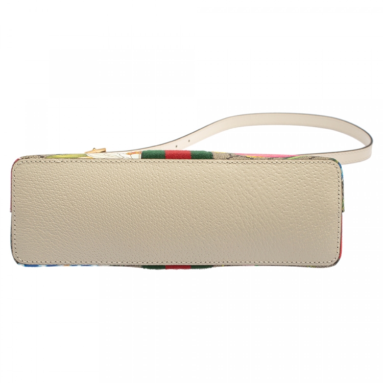Pre Owned Gucci Beige/Off White Flora GG Supreme Canvas and Leather Small Ophidia Crossbody Bag