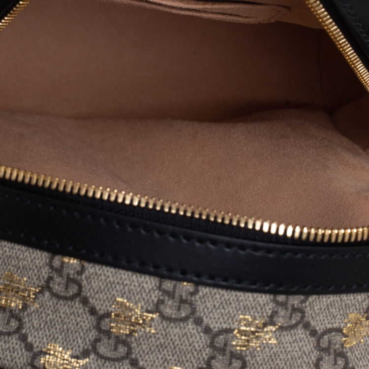 Pre Owned Gucci Beige/Black GG Supreme Canvas and Leather Bees Backpack