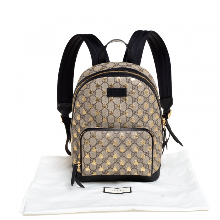 Pre Owned Gucci Beige/Black GG Supreme Canvas and Leather Bees Backpack