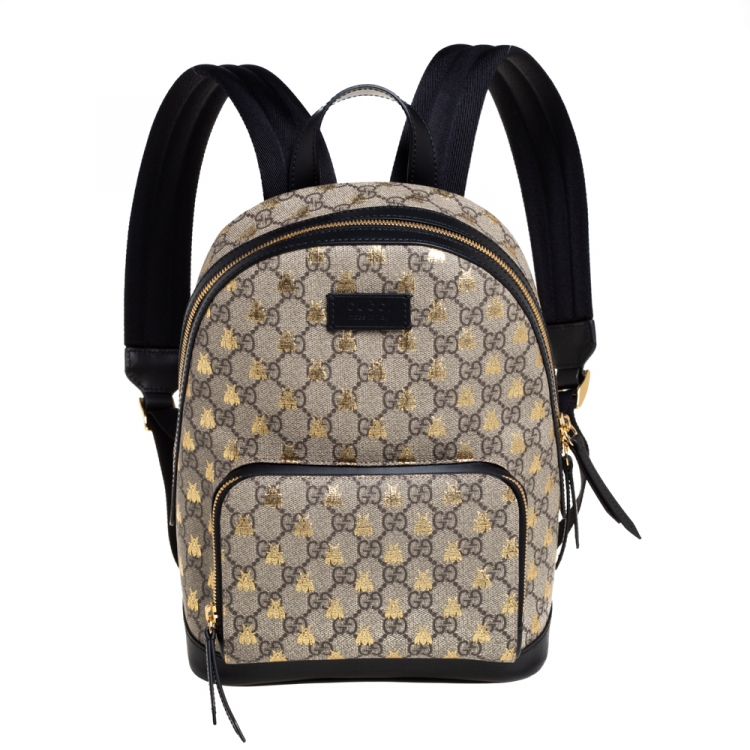 Gucci Black/Beige GG Supreme Coated Canvas And Leather Bees