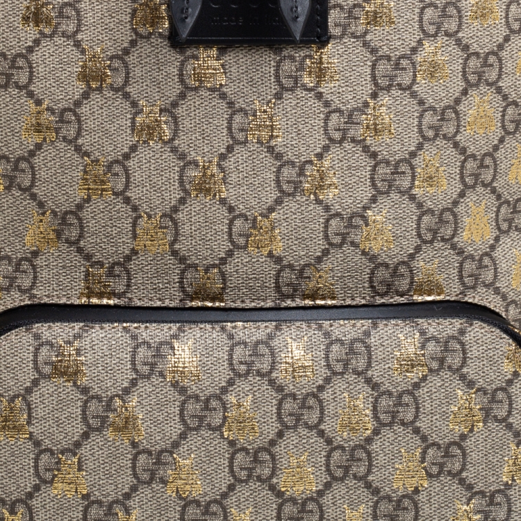 Pre Owned Gucci Beige/Black GG Supreme Canvas and Leather Bees Backpack