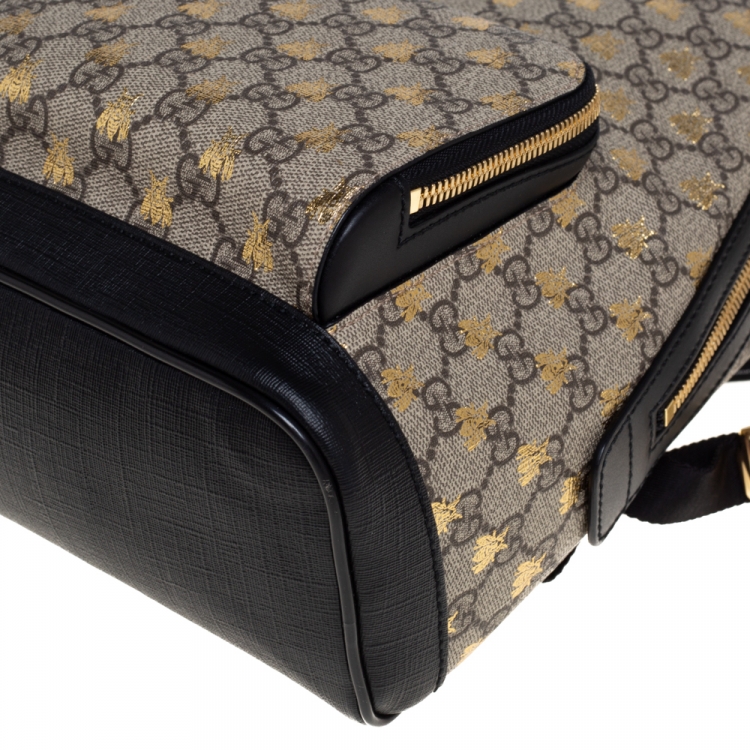 Pre Owned Gucci Beige/Black GG Supreme Canvas and Leather Bees Backpack