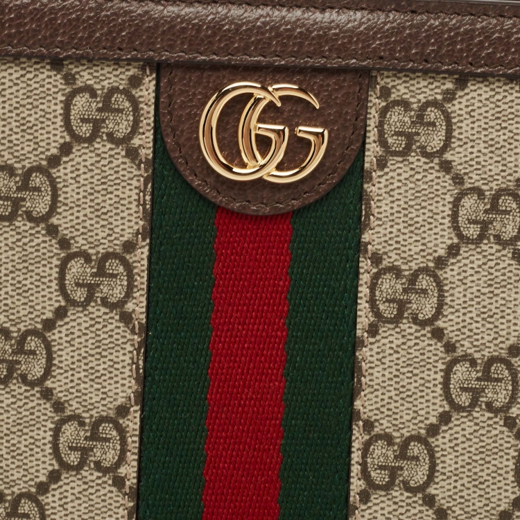 Pre Owned Gucci Beige/Brown GG Supreme Canvas and Leather Ophidia Pouch