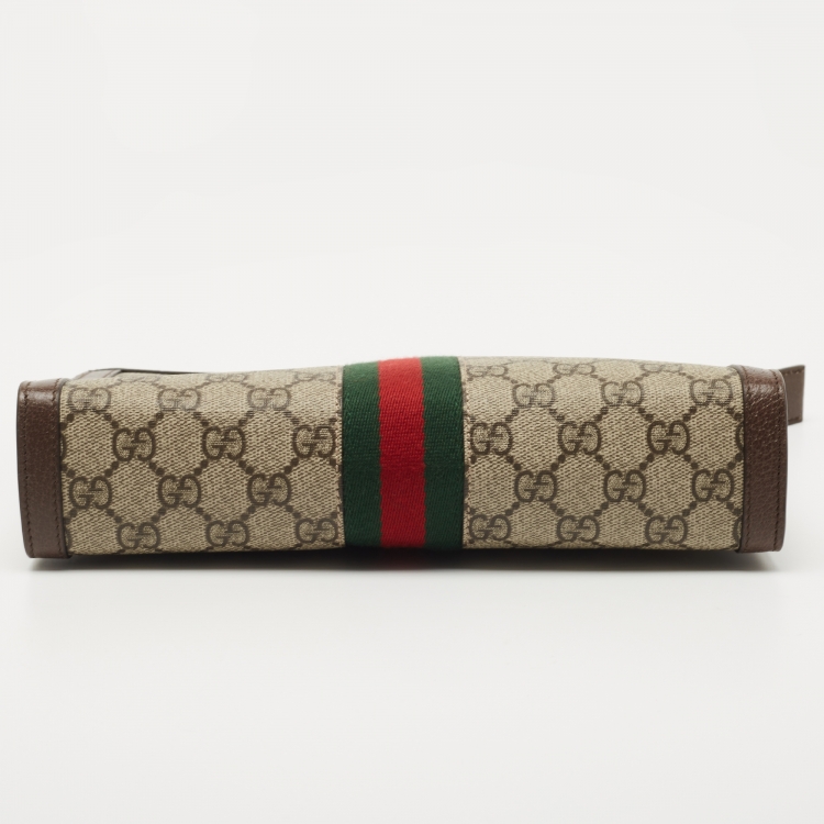 Pre Owned Gucci Beige/Brown GG Supreme Canvas and Leather Ophidia Pouch