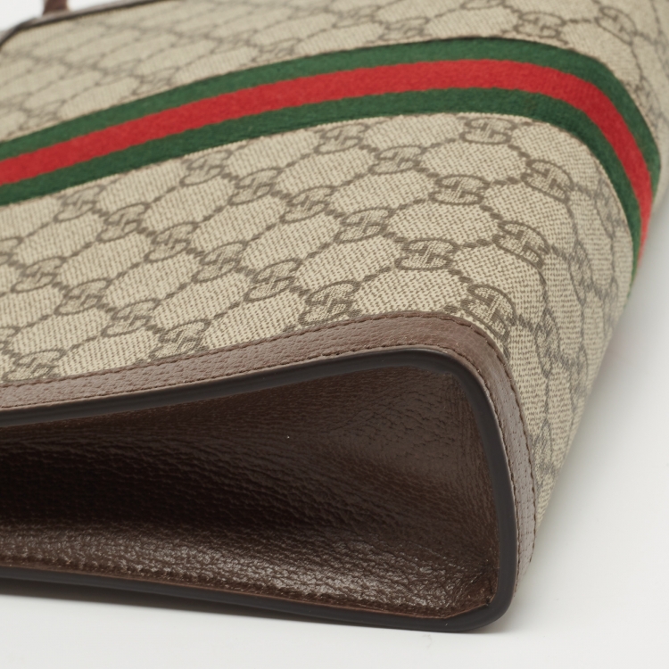 Pre Owned Gucci Beige/Brown GG Supreme Canvas and Leather Ophidia Pouch