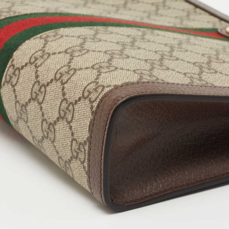 Pre Owned Gucci Beige/Brown GG Supreme Canvas and Leather Ophidia Pouch