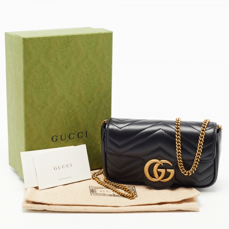 Pre Owned Gucci Black Matelassé Leather Super Mini GG Marmont Shoulder Bag