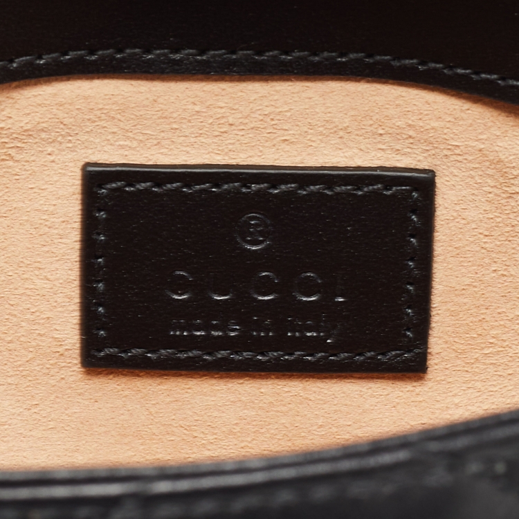 Pre Owned Gucci Black Matelassé Leather Super Mini GG Marmont Shoulder Bag
